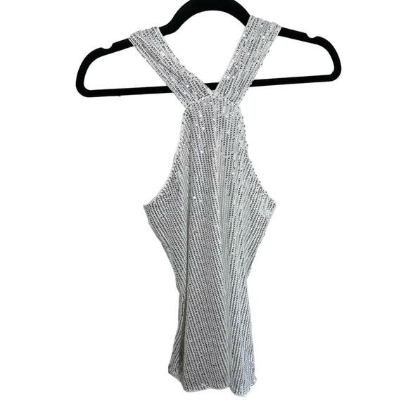 NEW GRACE KARIN Sequin Sparkle Tank Tops Halter Neck Knot Silver Size Small - Picture 4 of 14